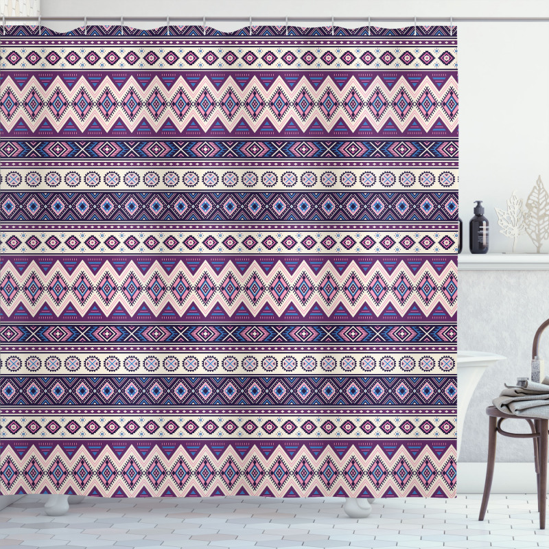 Purple Art Tribal Triangles Shower Curtain