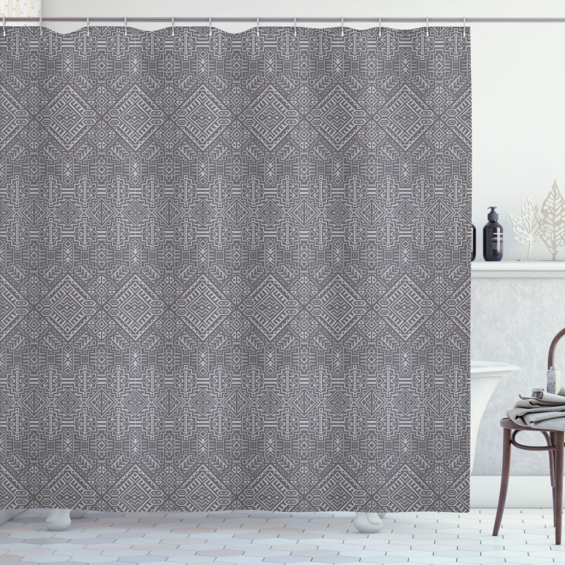 Symmetric Greyscale Motifs Shower Curtain