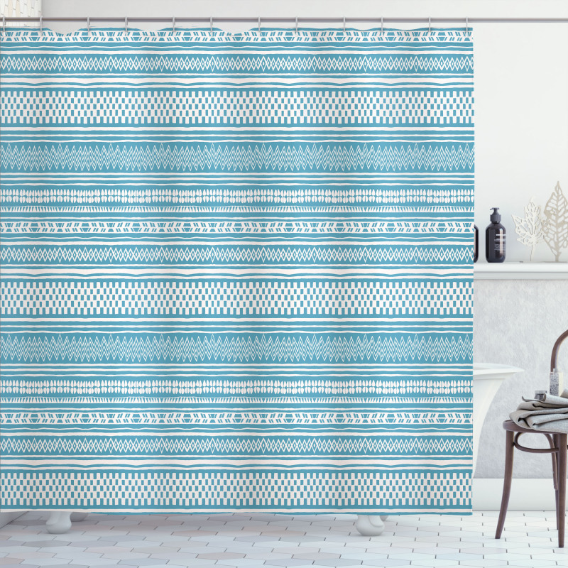 Horizontal Strips and Zigzags Shower Curtain