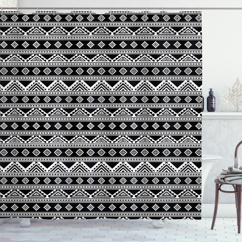 Monochrome Aboriginal Motifs Shower Curtain