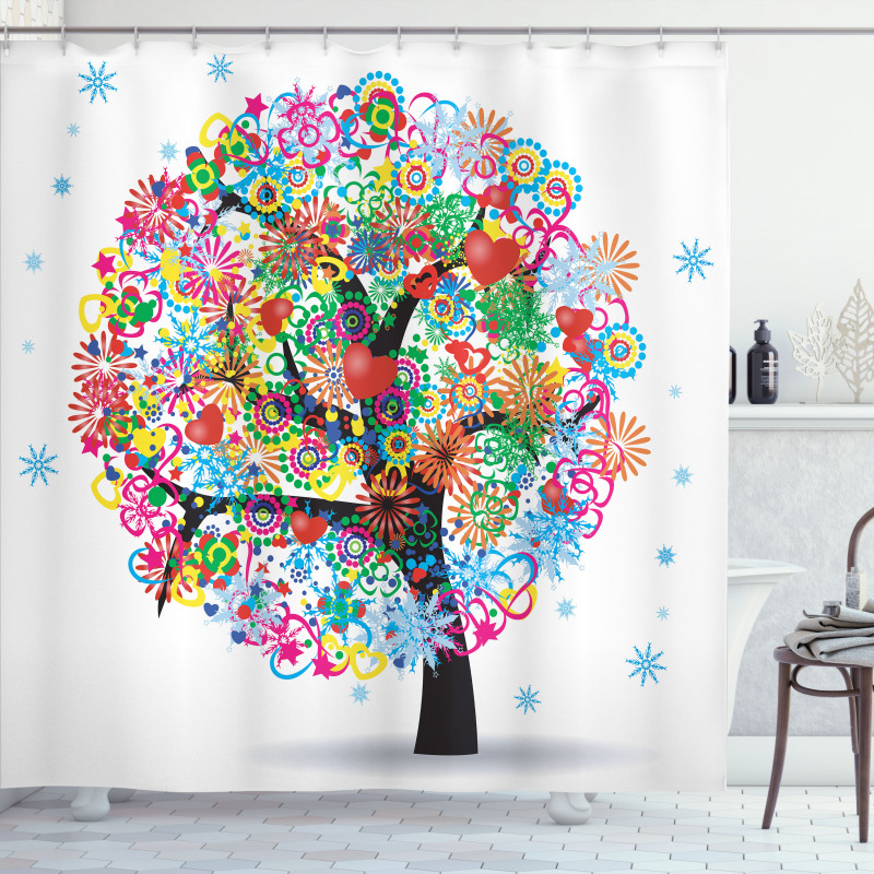 Blooming Flowers Heart Shower Curtain