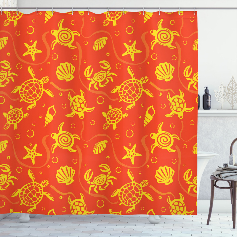 Yellow Turtles Crabs Shower Curtain