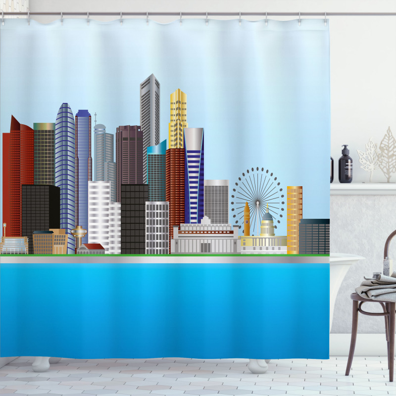 Urban Buildings and River Shower Curtain