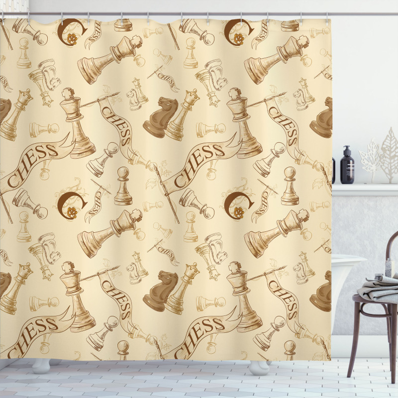 Retro Chess Game Pieces Shower Curtain
