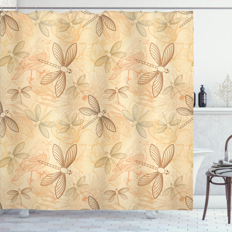 Vintage Birds Dragonflies Shower Curtain