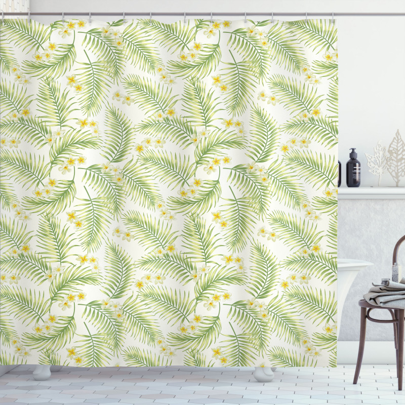 Botanical Plumeria Palm Leaves Shower Curtain