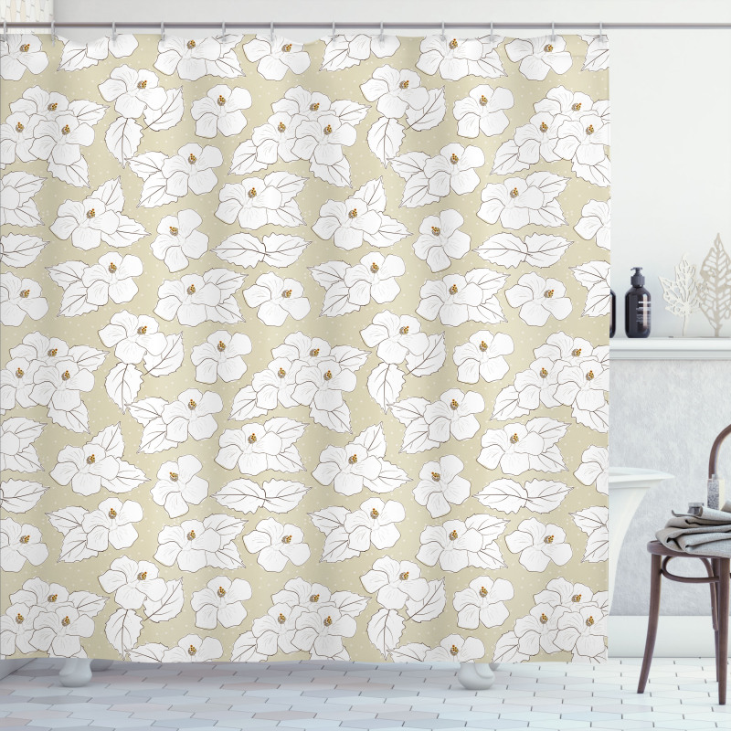 Hibiscus Drawings Polka Dots Shower Curtain