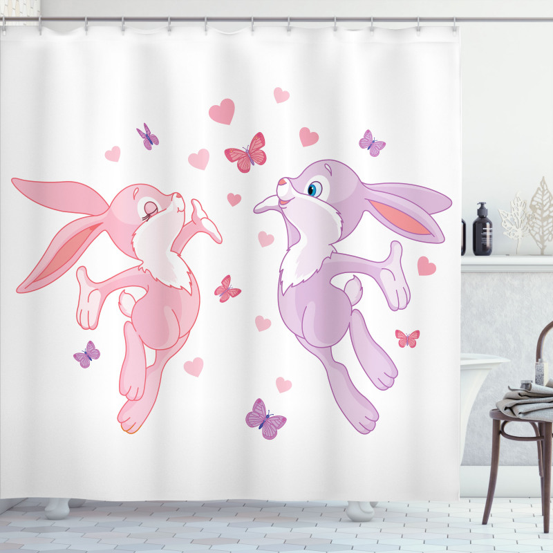 Bunnies Kissing in Air Shower Curtain