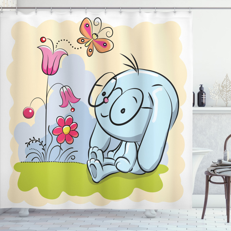 Rabbit Nature Tulips Shower Curtain