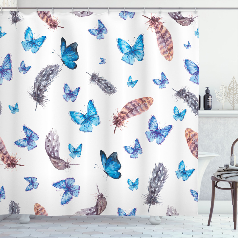 Feathers and Butterfly Shower Curtain