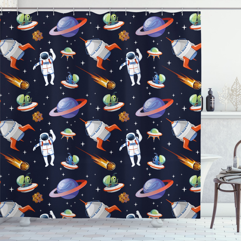 Galaxy Asteroid UFO Astronaut Shower Curtain