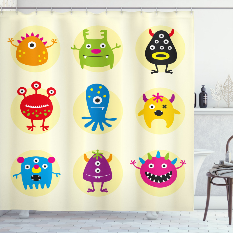 Colorful Monsters Funny Faces Shower Curtain