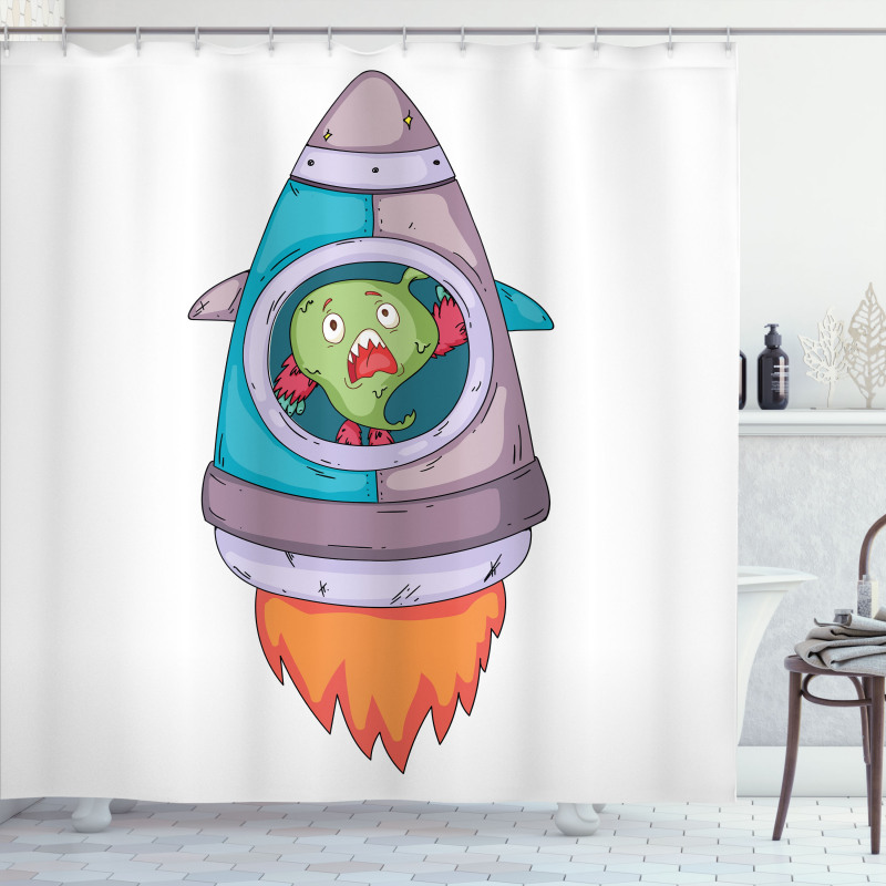 Monster Rocket Space Travel Shower Curtain