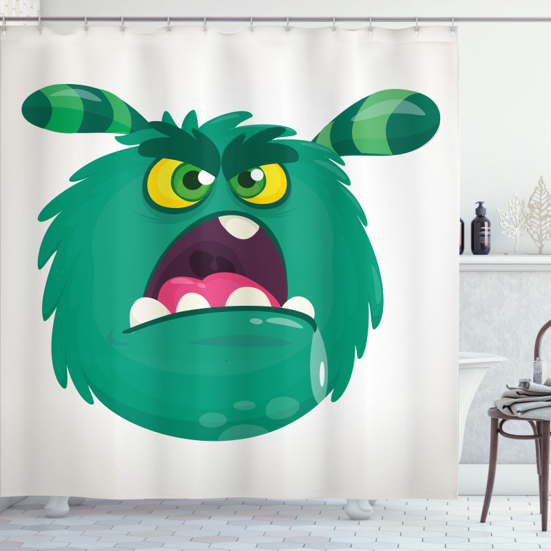 Fluffy Angry Monster Cartoon Shower Curtain