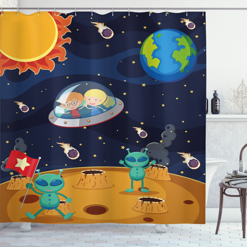 Children Space Travel Galaxy Shower Curtain