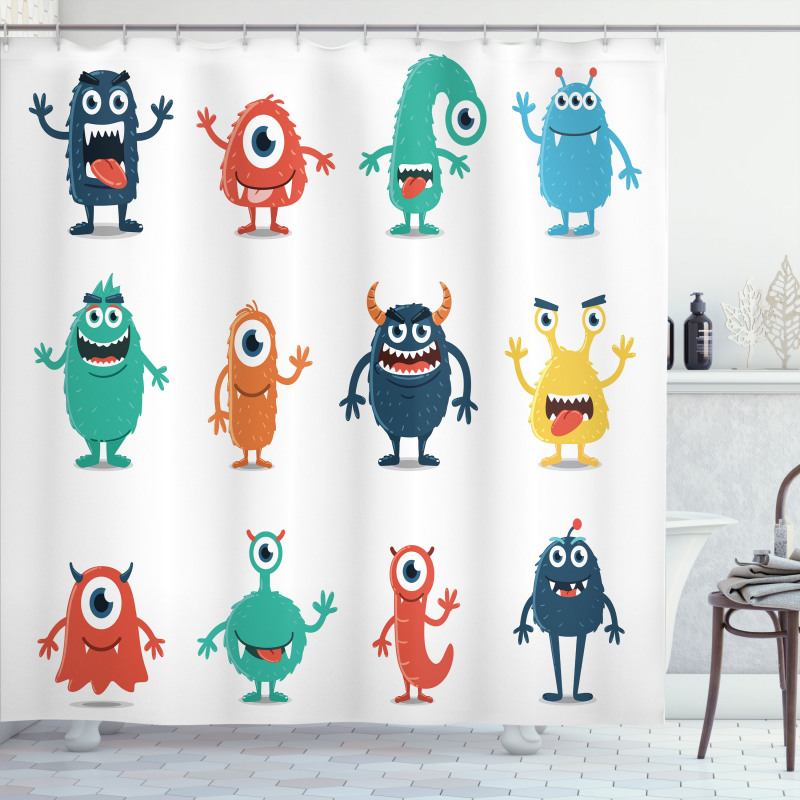 Colorful Monster Graphic Art Shower Curtain