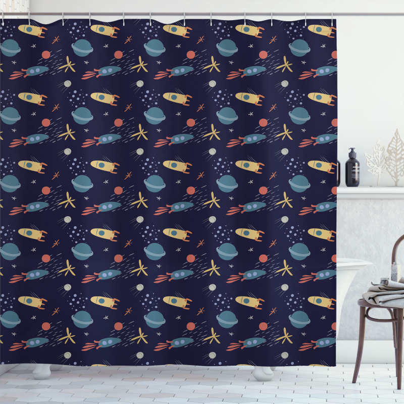 Stars Rockets and Planets Shower Curtain