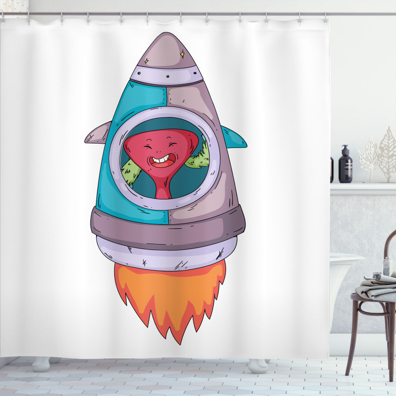 Creature in a Space Rocket Shower Curtain