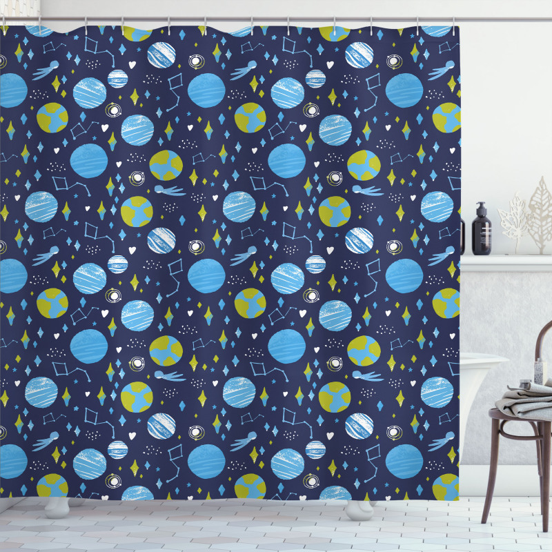 Hand Drawn Flying Elements Shower Curtain