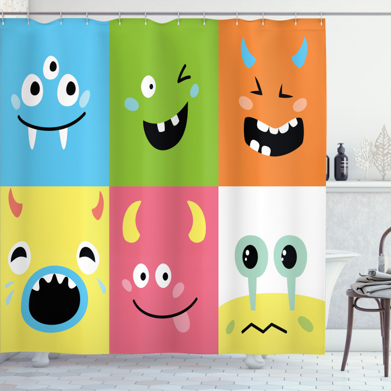 Colorful Blocks Emoticon Shower Curtain