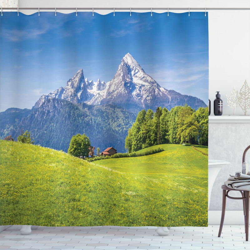 Alps with Meadow Flora Shower Curtain