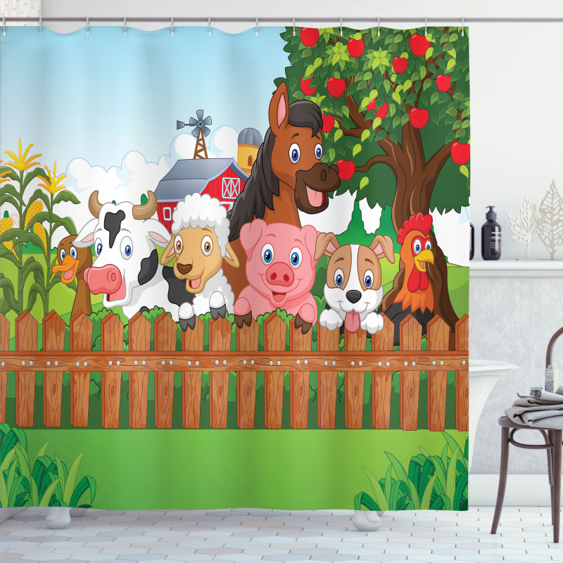 Farm Animals Mascots Shower Curtain