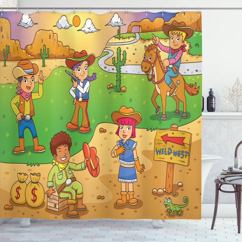 Wild West Cowboy Kids Shower Curtain