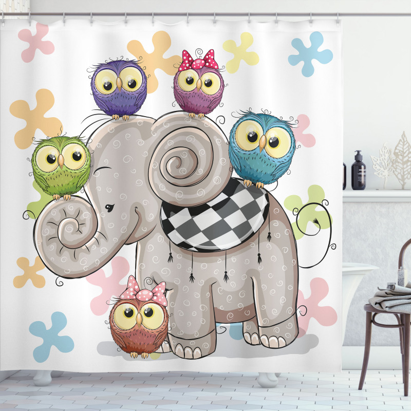 Elephant and Owls Love Shower Curtain