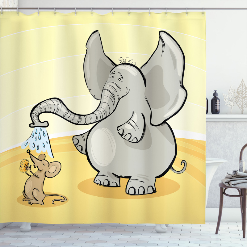 Elephant Bathing Mouse Shower Curtain