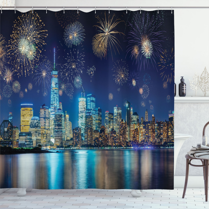 New Year Night Fireworks Shower Curtain