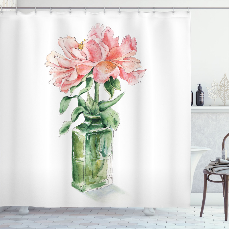 Rose Flower Drawing in Vase Shower Curtain