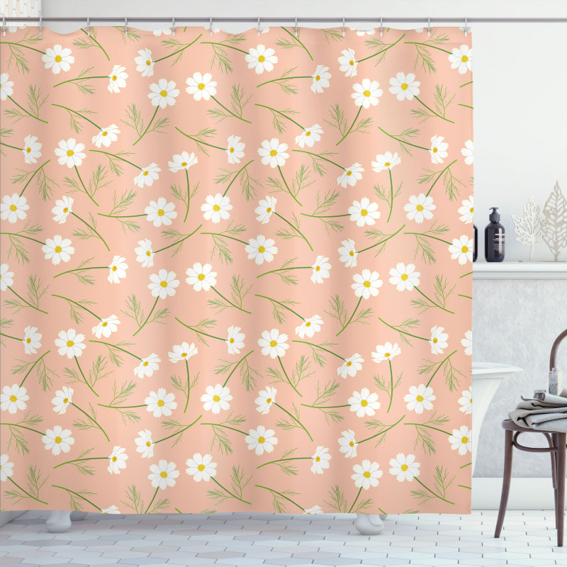 Rhythmic White Cosmos Flower Shower Curtain