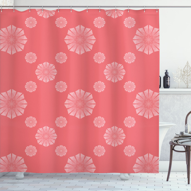 Monotone Polygon Flowers Shower Curtain