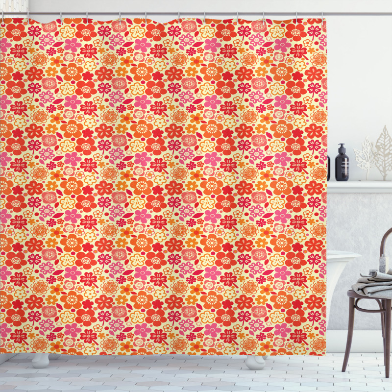 Graphical Petals and Leaves Shower Curtain