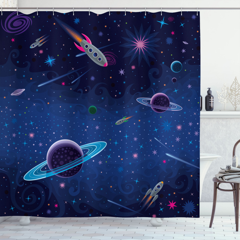 Orbit Rocket Galaxy Shower Curtain