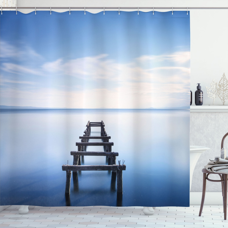 Old Jetty Blue Sky Shower Curtain