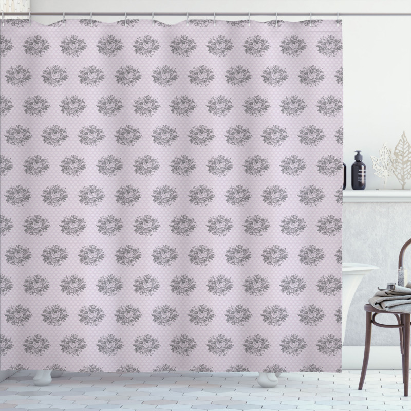 Hand Drawn Flowers and Dots Shower Curtain