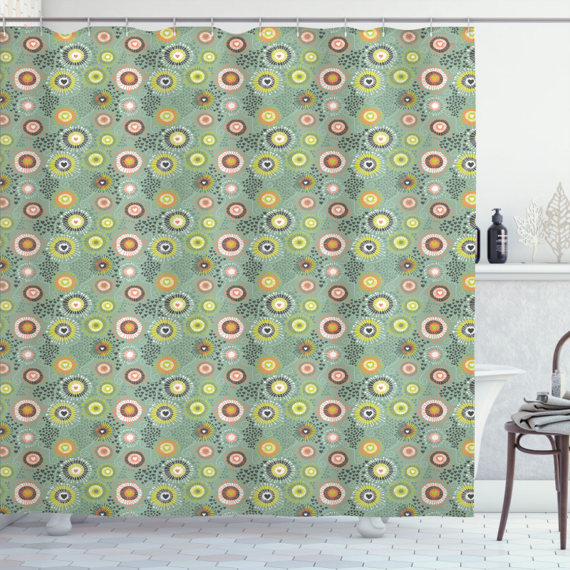 Abstract Hearts and Dots Shower Curtain