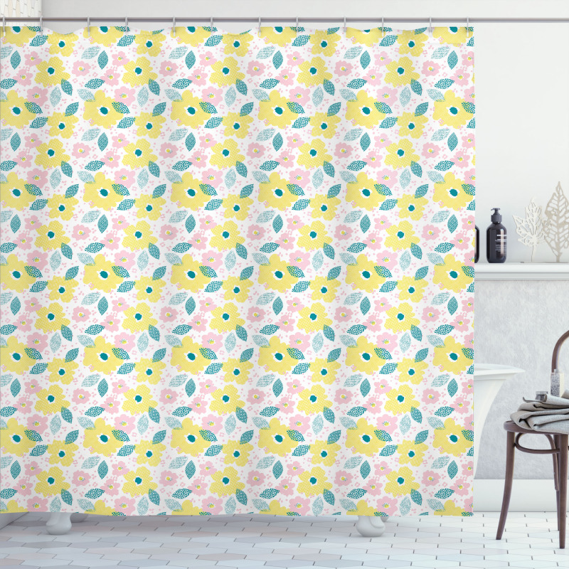 Pastel Spring Flowers Leaves Shower Curtain