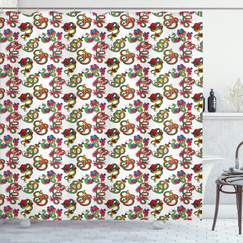 Flowers and Snakes Ornaments Shower Curtain