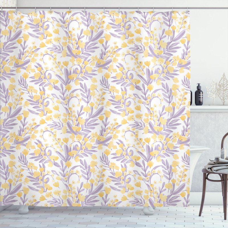 Pastel Tone Flowers Leaves Shower Curtain