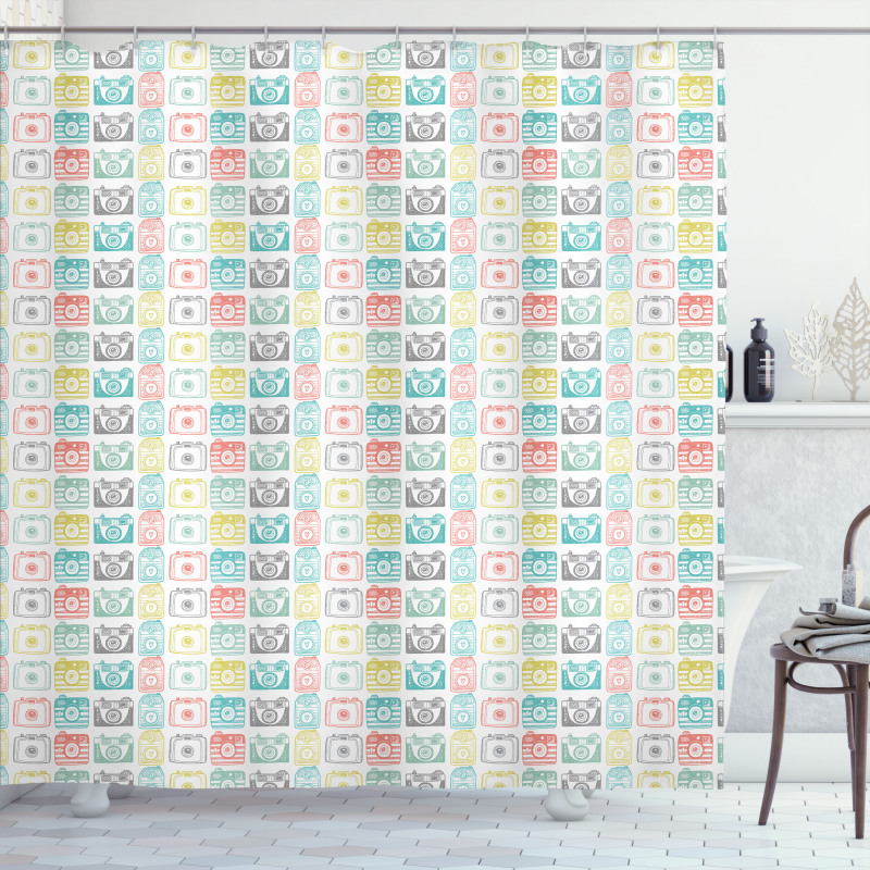 Sketchy and Colorful Cameras Shower Curtain