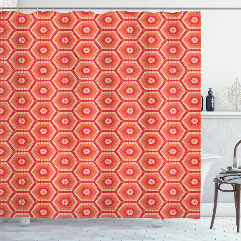 Hexagonal Shapes Tangerine Shower Curtain