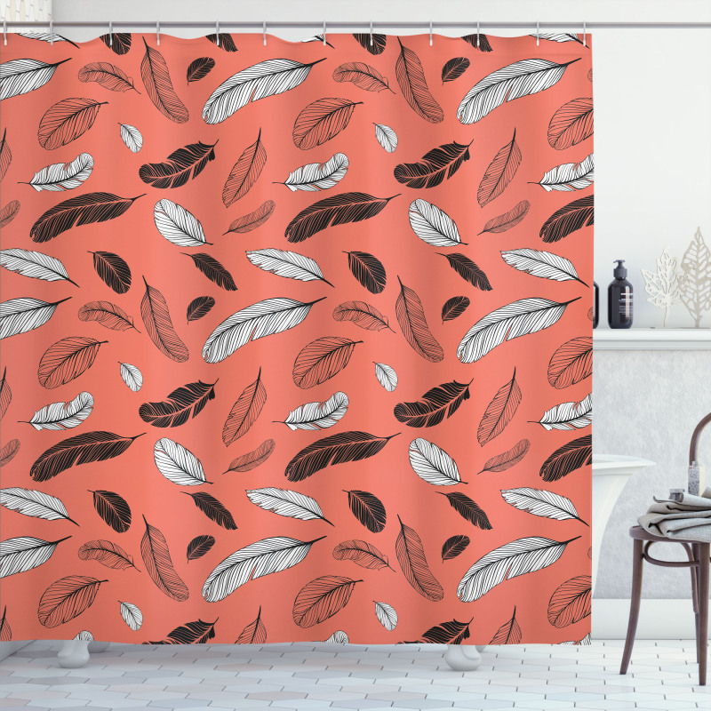 Bohemian Hand Drawn Feathers Shower Curtain