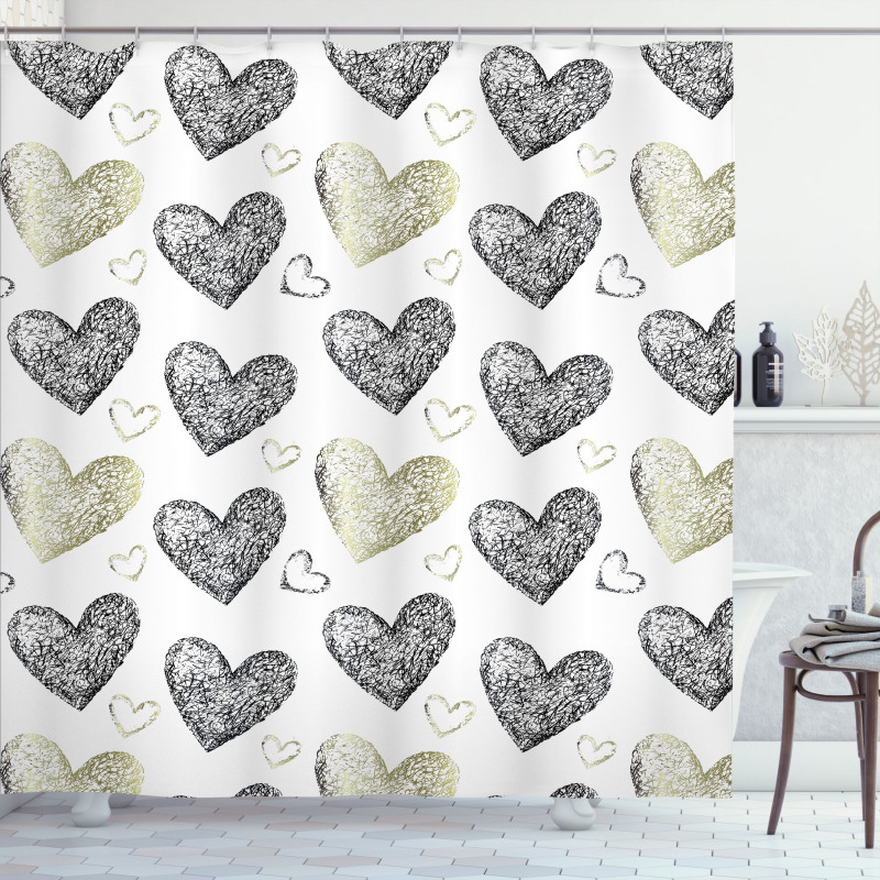 Sketched Hearts Shower Curtain