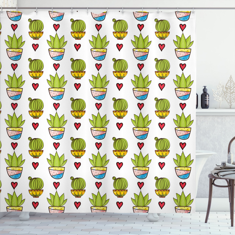 Colorful Succulents in Pots Shower Curtain