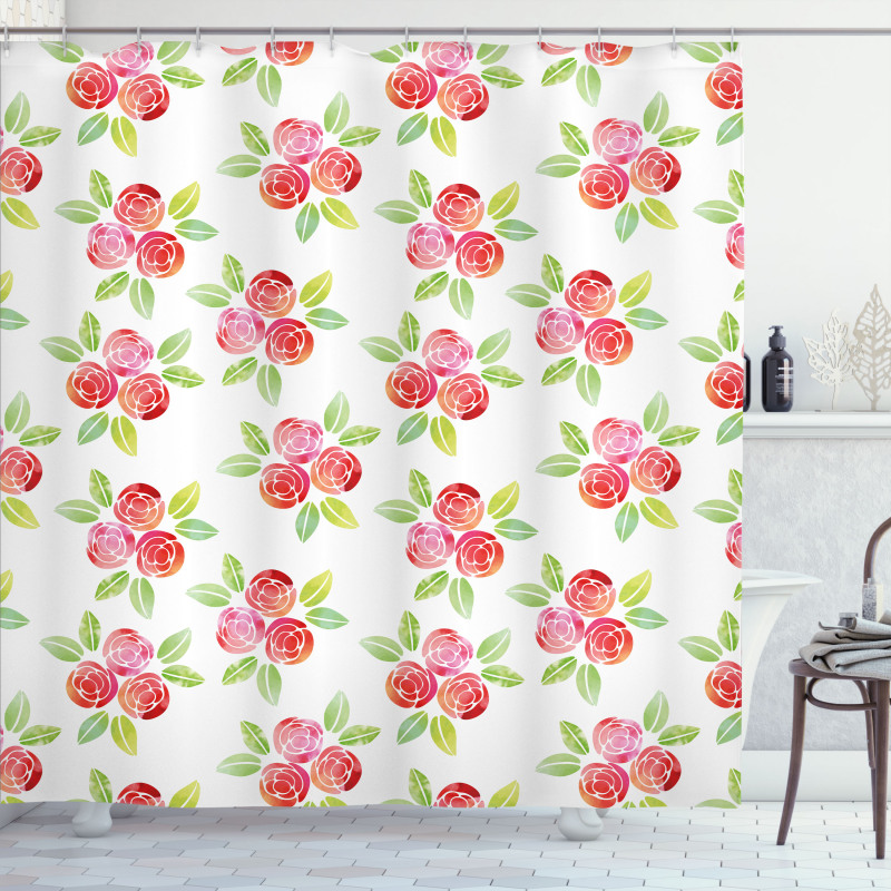 Watercolor Roses and Leaves Shower Curtain