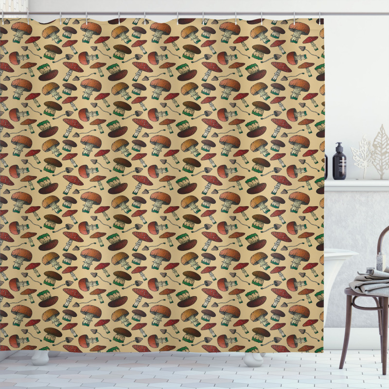 Graphical Woodland Mushrooms Shower Curtain