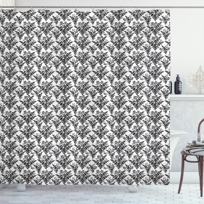 Monochrome Vintage Blossoms Shower Curtain