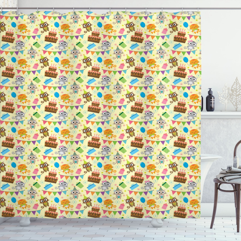 Cartoon Party Cats Shower Curtain